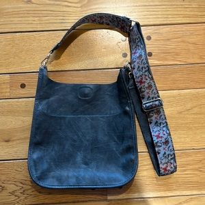 Grey leather crossbody bag. Adjustable, interchangeable strap